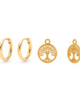 Anéa Mini Creolen mit Vidaé Tree of Life Charms in Gold, Freisteller