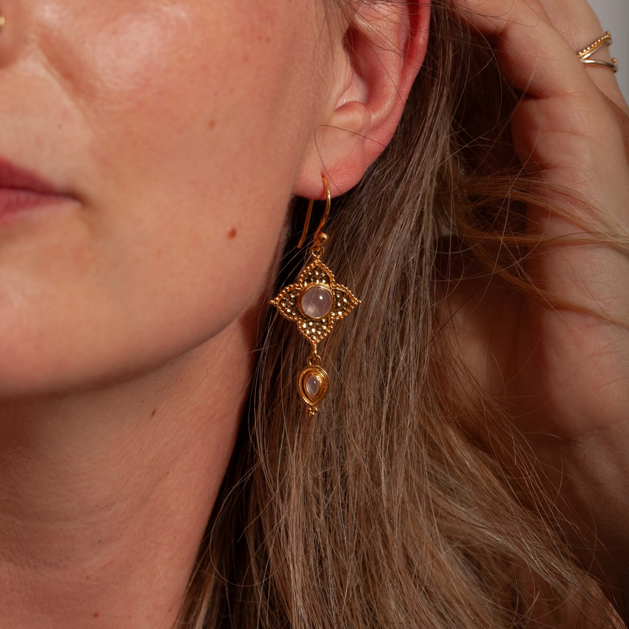Celeste Rosenquarz Ohrringe | Gold
