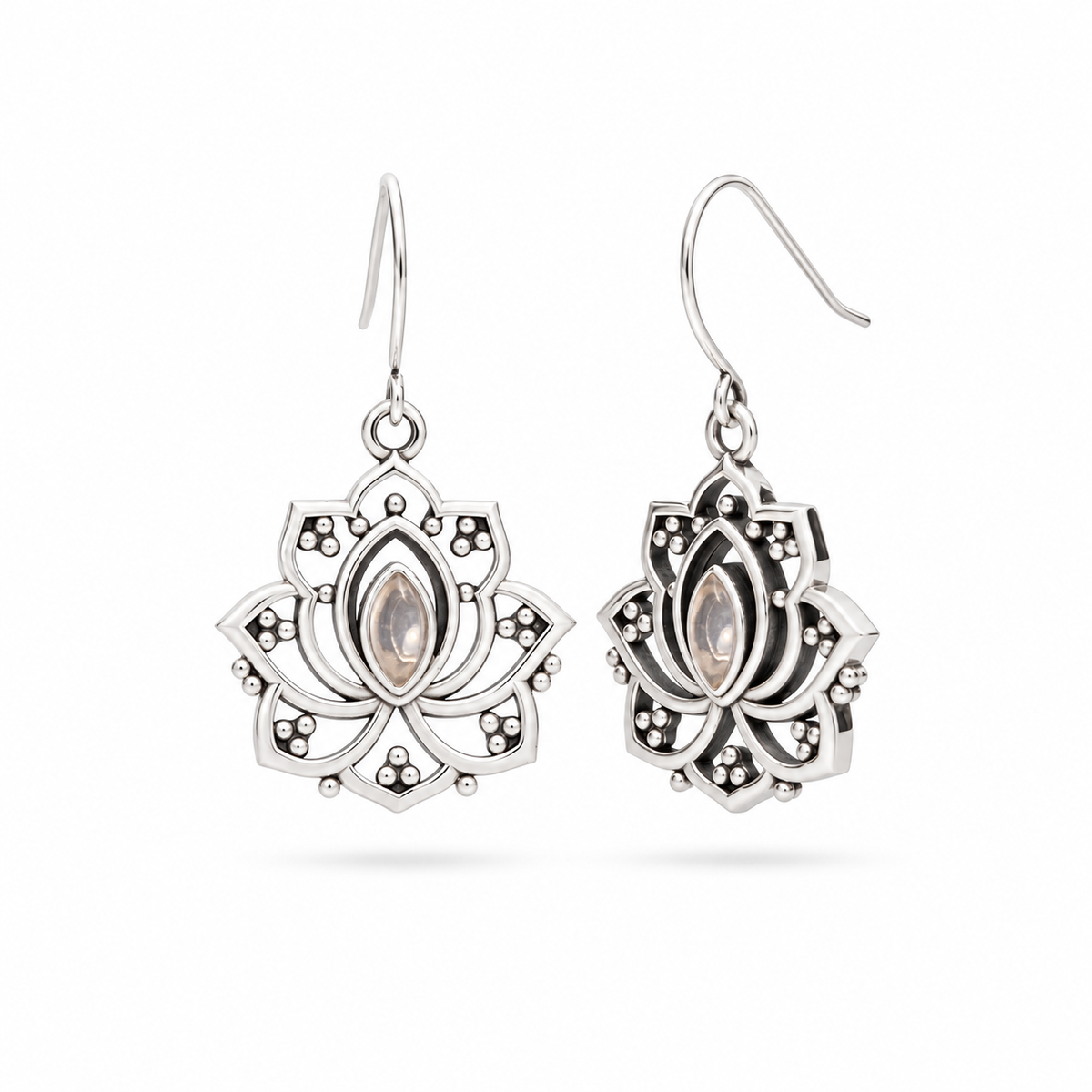 Alma de Loto Rosenquarz Ohrringe | Silber