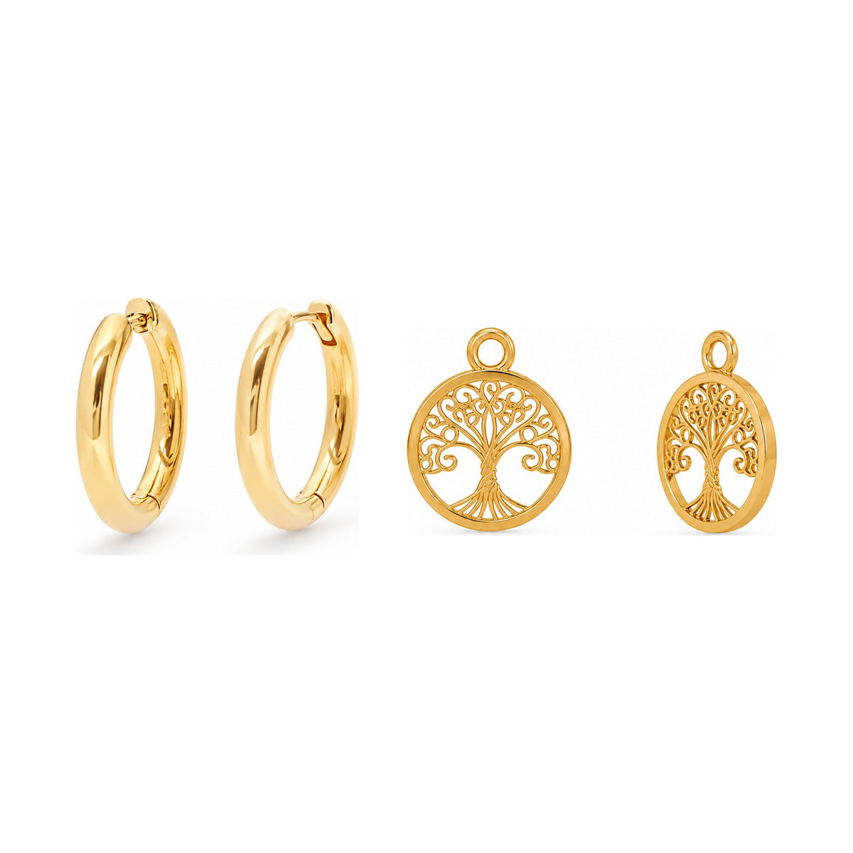 Anéa Grandé Creolen mit Vidaé Tree of Life Charms in Gold, Freisteller