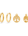Anéa Grandé Creolen mit Vidaé Tree of Life Charms in Gold, Freisteller