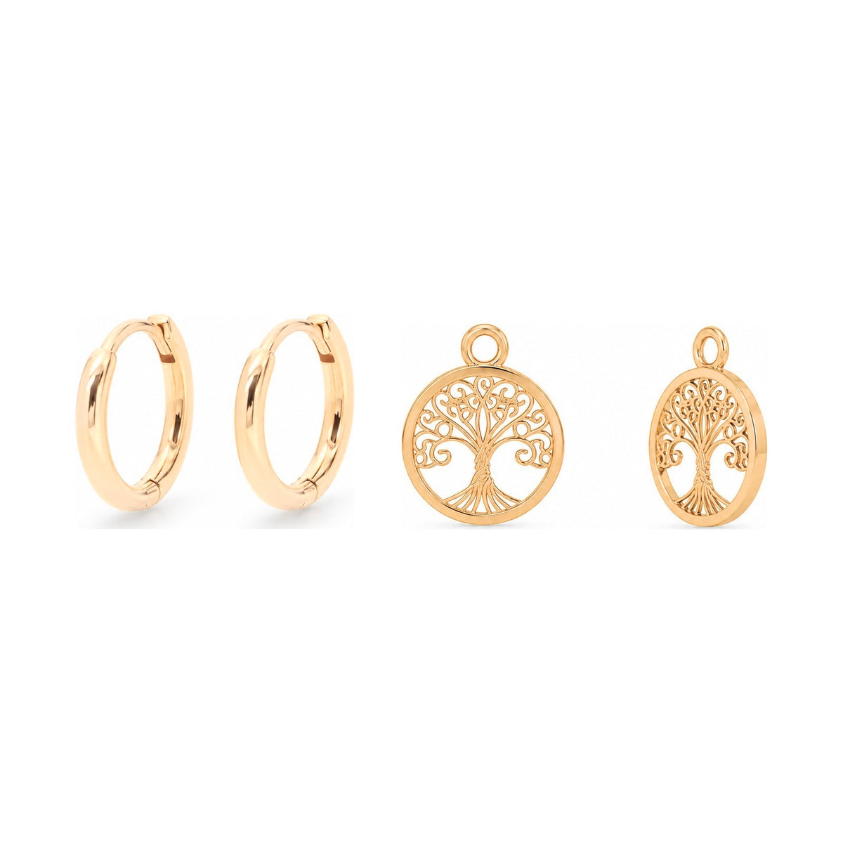 Anéa Mini Creolen mit Vidaé Tree of Life Charms in Gold, Freisteller
