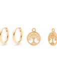 Anéa Mini Creolen mit Vidaé Tree of Life Charms in Gold, Freisteller
