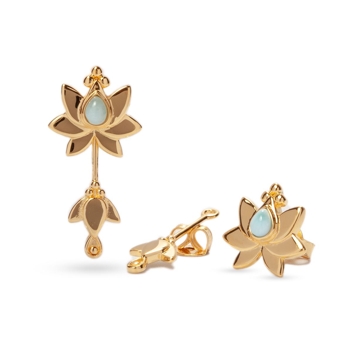 Cielo Larimar Ohrstecker Gold aus 925 Sterling Silber mit 18 Karat Vergoldung, Freisteller