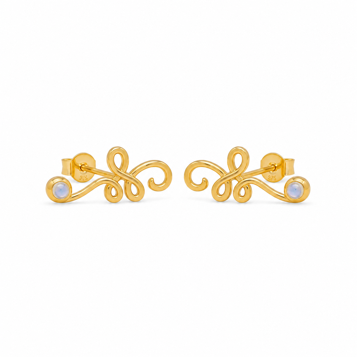 Eluni Mondstein Ohrstecker Gold aus 925 Sterling Silber mit 18 Karat Vergoldung, Freisteller
