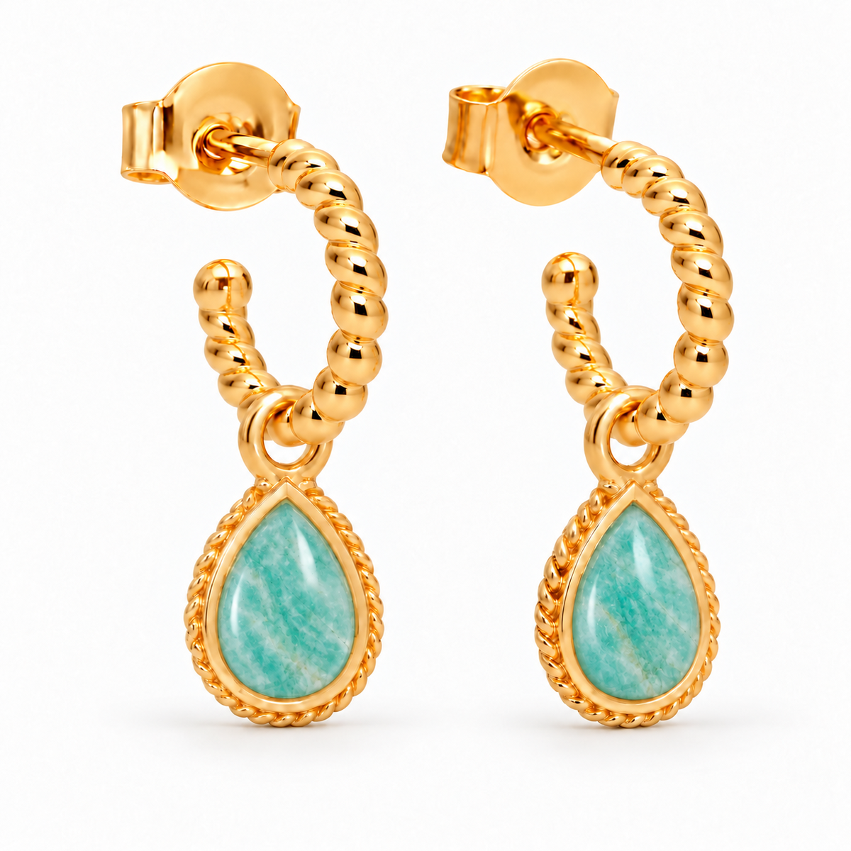 Espiral Creolen mit Ternura Amazonit Charms | Gold