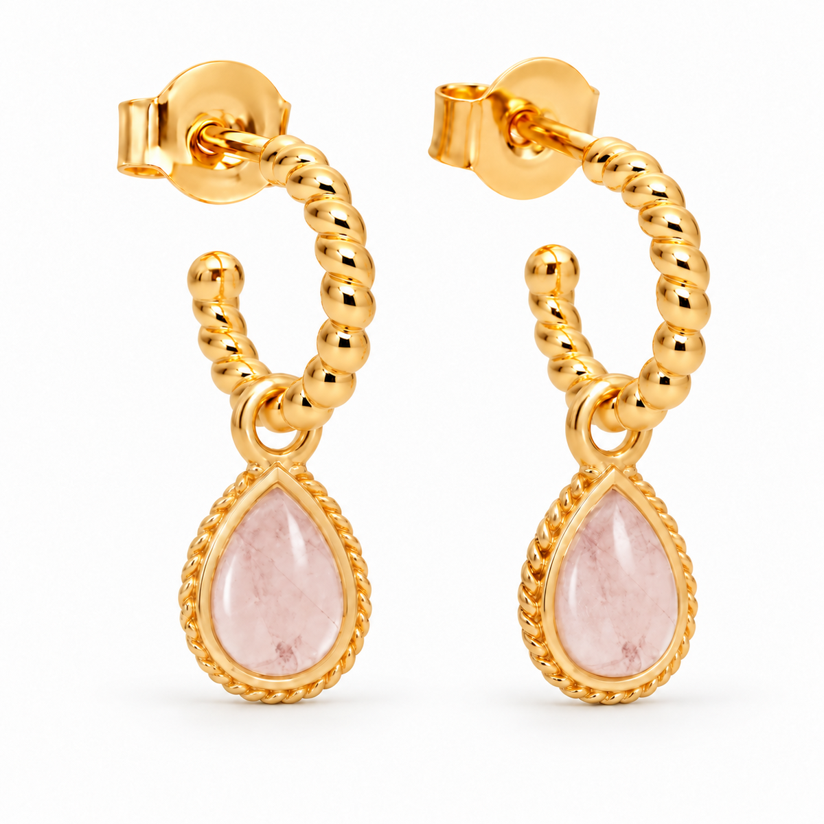 Espiral Creolen mit Ternura Rosenquarz Charms | Gold