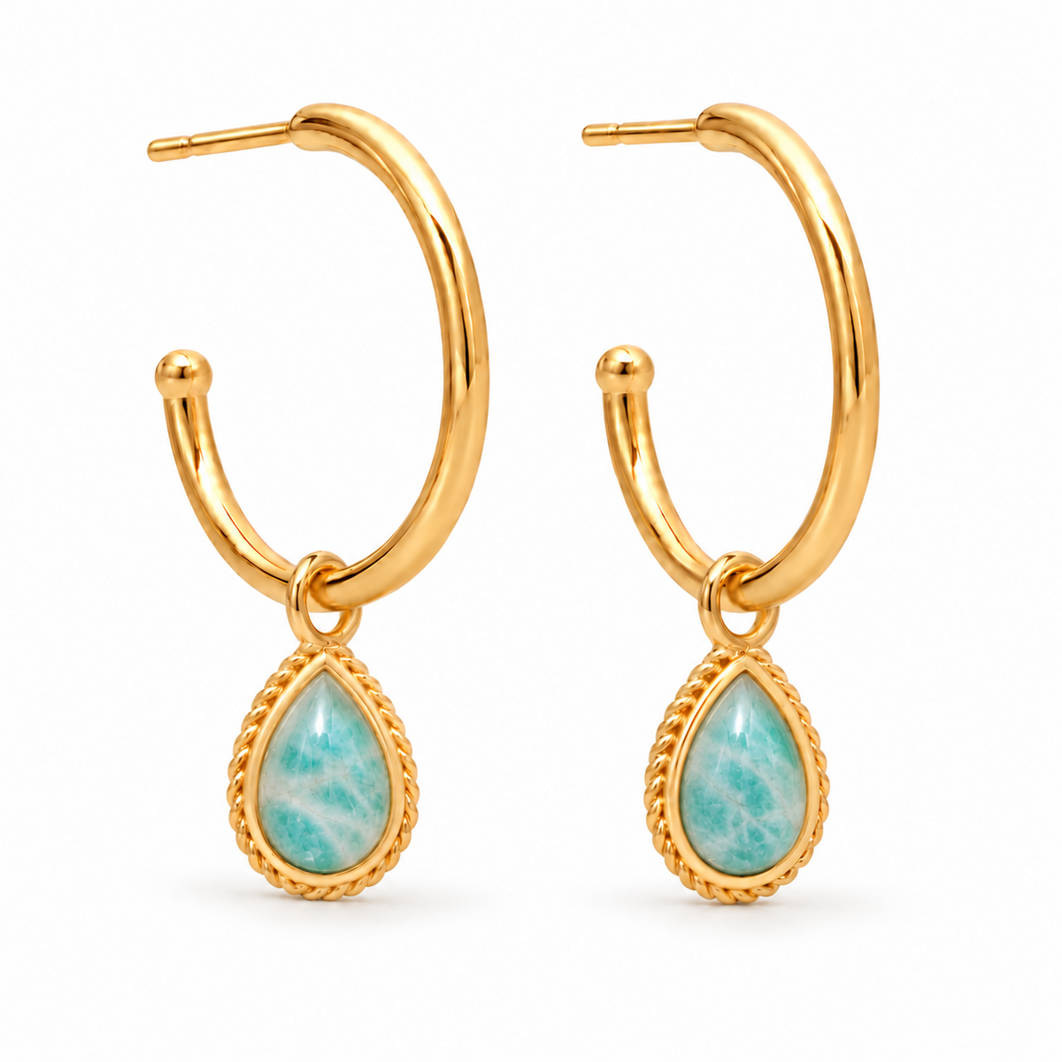 Latir Grande Creolen mit Ternura Amazonit Charms | Gold