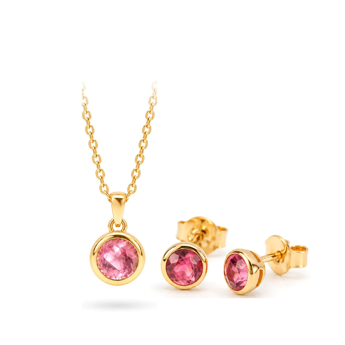 Lunita Pinker Turmalin Set in 18 Karat Massivgold