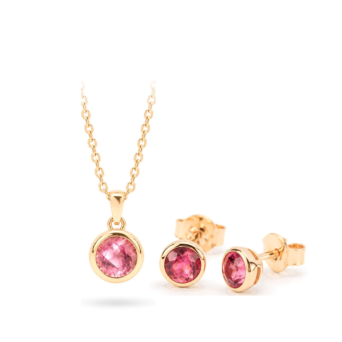 Lunita Pinker Turmalin Set in 14 Karat Massivgold