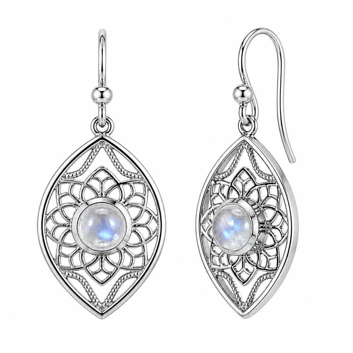 Olivé Mondstein Ohrringe Silber aus 925 Sterling Silber, Freisteller