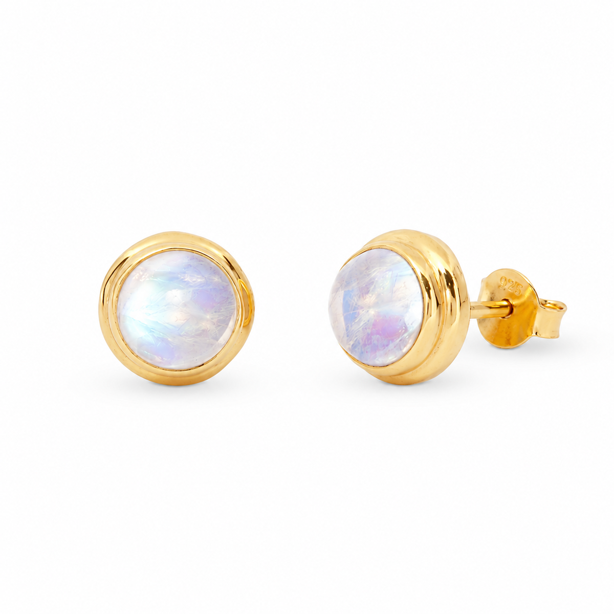 Perlita Mondstein Ohrstecker Gold aus 925 Sterling Silber mit 18 Karat Vergoldung, Freisteller