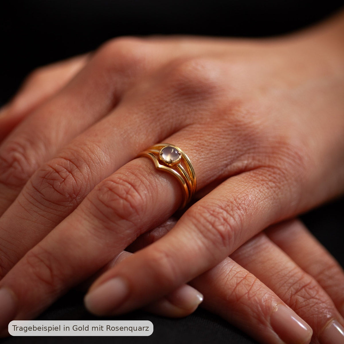 Tragebeispiel - Serenya Mondstein & Espina Ring | Silber Layering Set