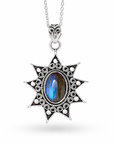Tempesta Blue Fire Labradorit Anhänger Silber aus 925 Sterling Silber, Freisteller