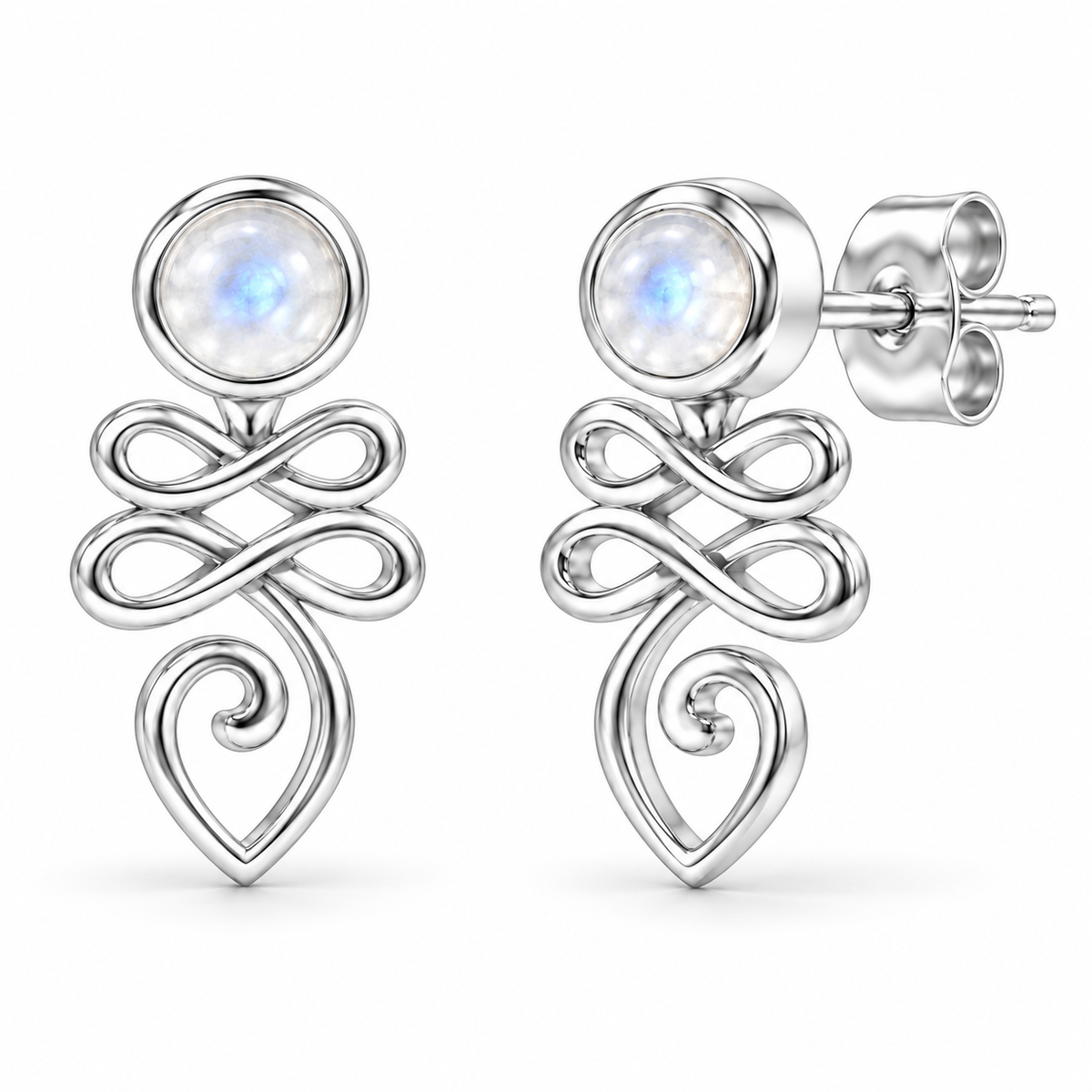 Unalome Mondstein Ohrstecker Silber aus 925 Sterling Silber, Freisteller