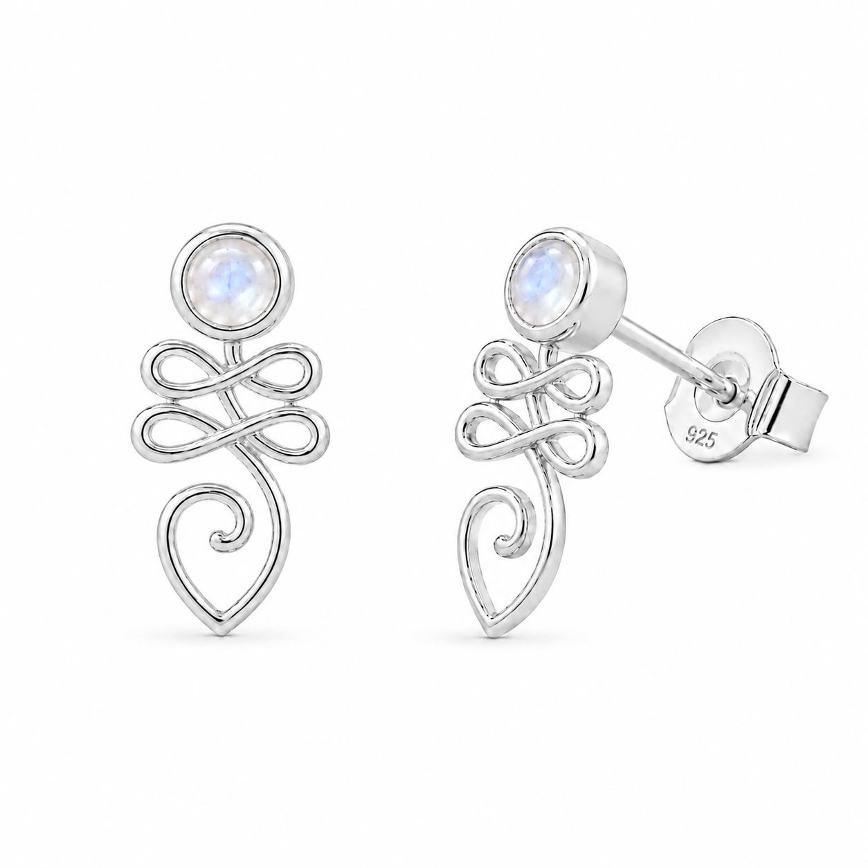 Unalome Mondstein Ohrstecker | Silber