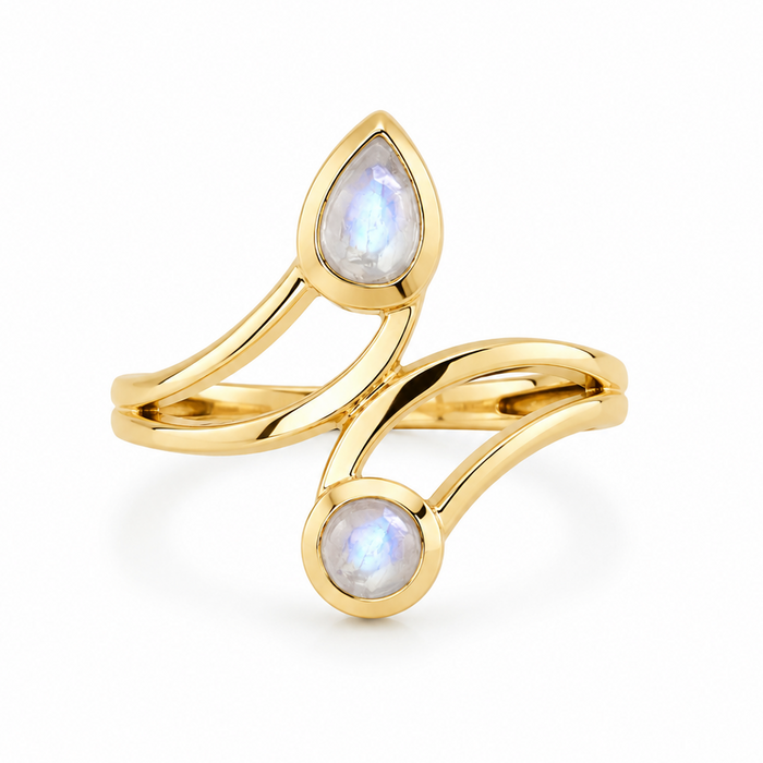 Valunea Mondstein Ring Gold aus 925 Sterling Silber mit 18 Karat Vergoldung, Freisteller